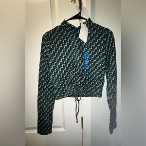 Pull&Bear Jacquard Long Sleeve Cut Out Crop Top